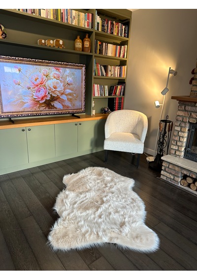 A Post Bej Yumuşak Dokulu Peluş Halı Tek Kafa Post