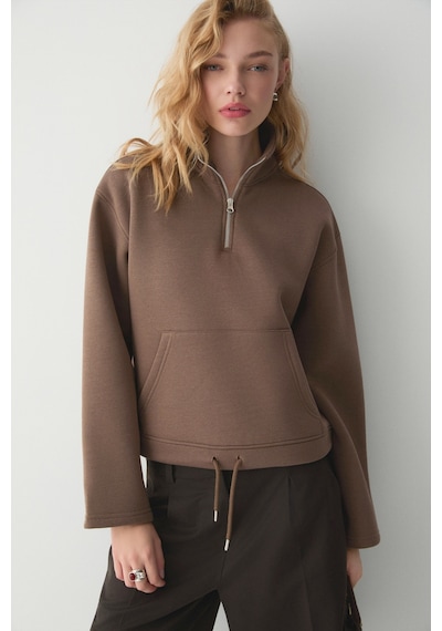 ETHIQUET Ethıquet Bellagıo Kadın Organik Pamuklı Kanguru Cepli Yakası Fermuarlı Kahverengi Sweatshirt