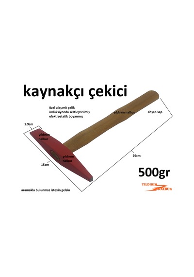 Kaynakçı Çekici 500gr Yassı Çekiç Çivi Demirci Çekici Yarım  Kilo