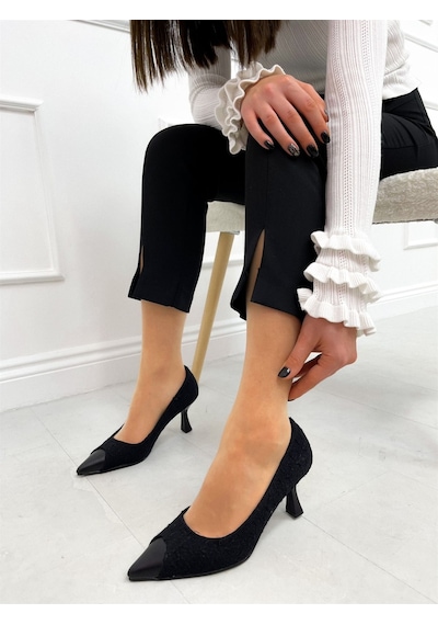 Ervanın Butiği Siyah Tüvit (Tress) Maskelet Detay Kadın Stiletto Siyah