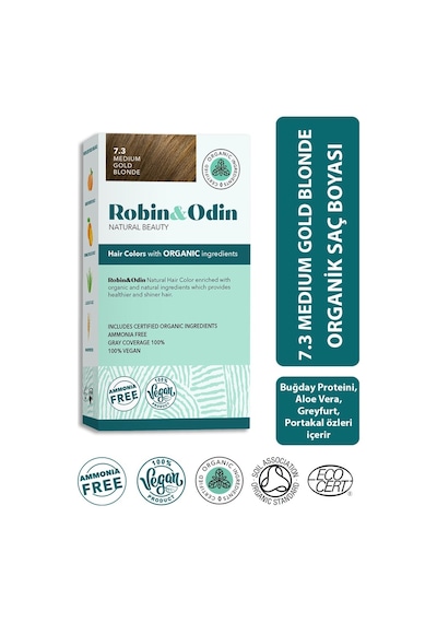 Robin & Odin Organik Kalıcı Saç Boyası 7.3 Medium Gold Blonde (548789963)