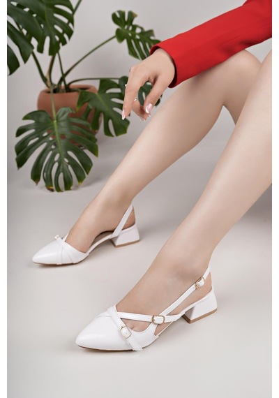 Nesilshoes Nesil Shoes Senyo 250 Beyaz Rugan Tokalı Kadın Sandalet