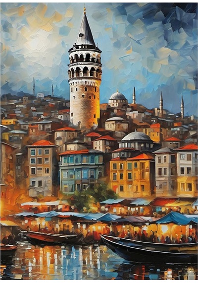 İstanbul Galata Kulesi Manzara Dekoratif Ahşap Tablo 35cm X50cm