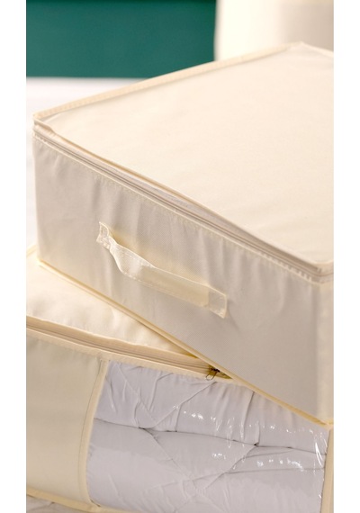 3'lü Set 53 X 44 X 21 Cm Baza Altı & Dolap İçi Organizer, Yorgan & Yastık Düzenleyici Hurç Krem