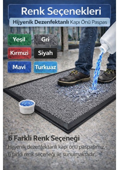 Myfloor Renkli Dezenfektan 50x70 Cm Kıvırcık Paspaslı Hijyenik Kauçuk Paspas Gri
