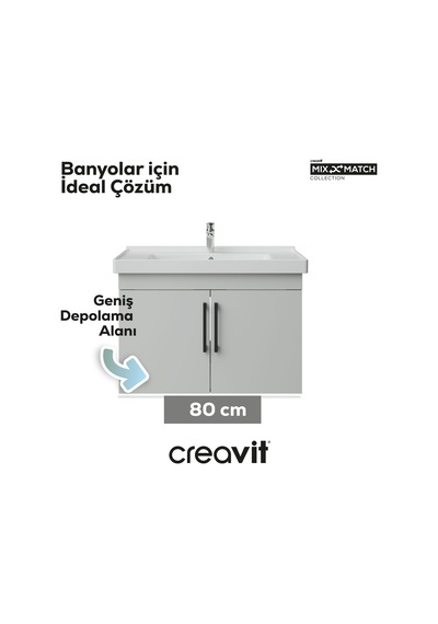 Creavit D20 80 Cm Kapaklı Lavabo Dolabı Beyaz Melamin Kapak Demonte Mat Beyaz