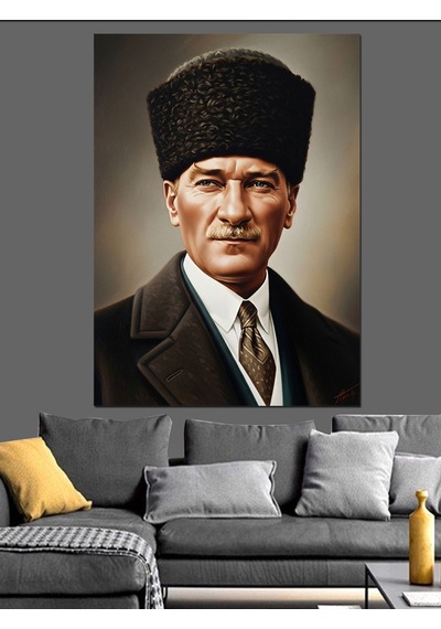Ahşap Tablo Kalpaklı Atatürk Portresi Tablosu