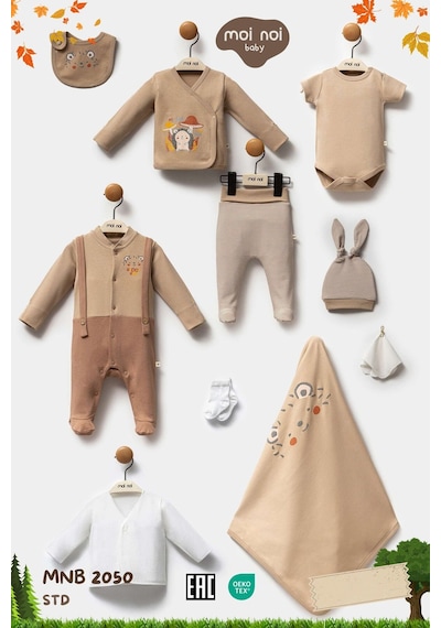 Moi Noi Baby My Baby Kumsal Kirpi Desen 10'lu Set Hastane Çıkışı Çok Renkli