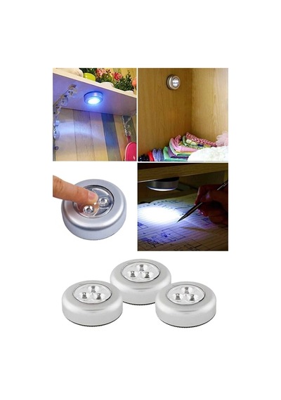 Kablosuz Dokunmatik Led Spot Lamba 3 Lü Set Pil İle Çalışan Dolap İçi Aydınlatma Beyaz - 856087204 Beyaz