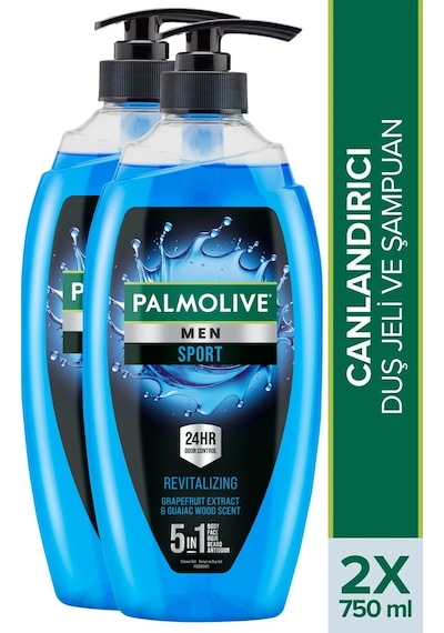 Palmolive Men Sport Canlandırıcı 5'i 1 Arada Saç ve Vücut Duş Jeli 2 x 750 ML
