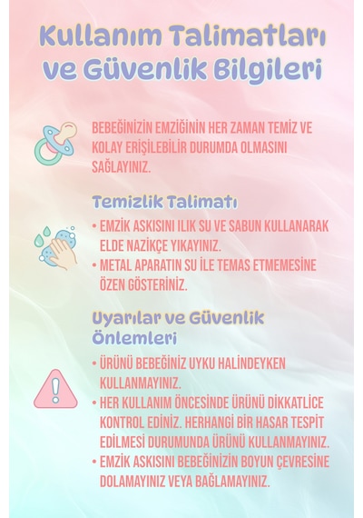 Bebek Klipsli Diş Kaşıyıcı Tutacağı 3’lü Emzik Zinciri Askısı Kız Mavi Desenli