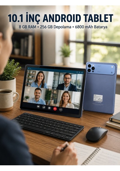 10.1 İnç Android Tablet 8 Gb Ram 256 Gb Depolama Yeni Nesil Arka Kapak