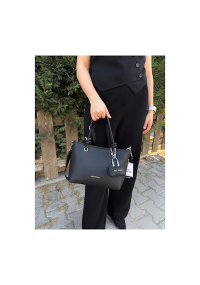 Just Polo Kadın Su Geçirmez Yumuşak Deri Ayarlanabilir Askılı Lüks El & Omuz Çantası Siyah 41742234