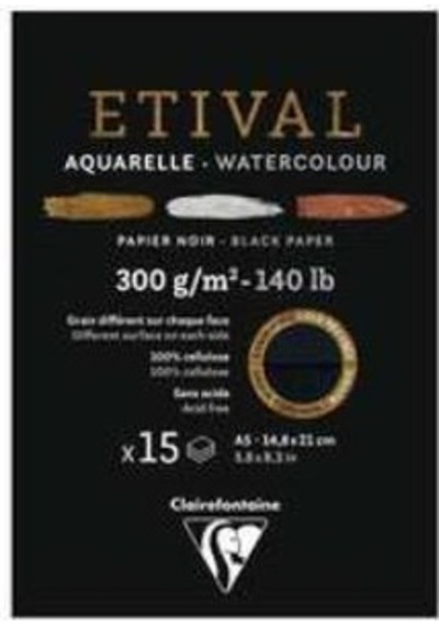 Clairefontaine Etival Siyah Sulu Boya Blok 300G 15 Yaprak A5