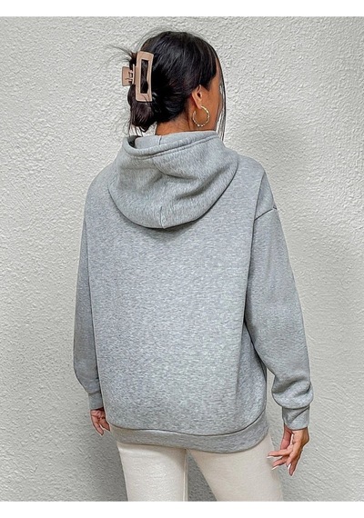 Los Angeles Minimal Sweatshirt - Gri Baskılı Oversize Kapüşonlu Gri