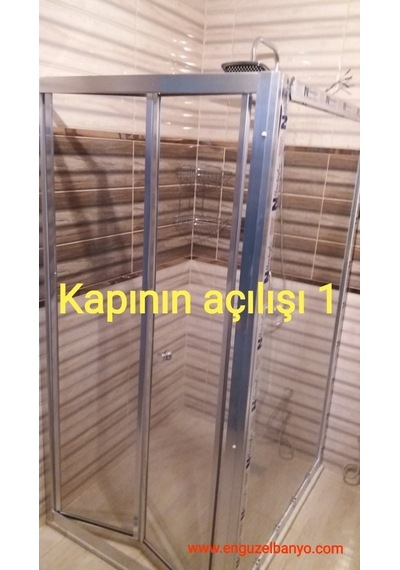 40 Desen Patentli Cam Katlanır Duşakabin İki Duvar Arası Duşakabi Gri