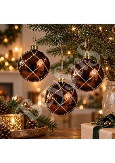 Beysüs Yılbaşı Çam Ağacı Süsü Parlak Özel Karamel Holiday Cici Top 8cm 3lü