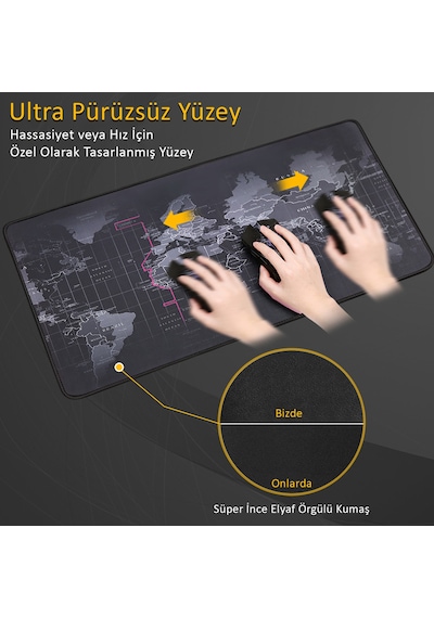 Mouse Pad Mouse Altlığı Büyük Mouse Pad 30x60 3mm Kaymaz Dünya Haritası Görselli