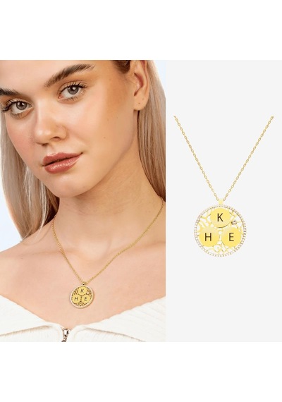 Tesbihane Zirkon Taşlı Gold Renk Kişiye Özel Üç İsim/harf Yazılı 925 Ayar Gümüş Kadın Kolye