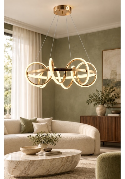 Kuzey Büyük Modern Ledli Avize 3 Renk Power Ledli Gold Kaplama Yatak Odası Salon Mutfak