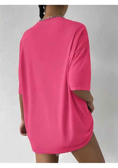 Palm Springs T-shirt - Pembe Baskılı Oversize Bisiklet Yaka Kısa Kol Tişört Pembe