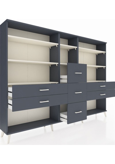 Arges Dolap 8 Raflı 7 Çekmeceli 220x30x163 Antrasit-aytaşı/antrasit Aytası/antrasıt - Antrasıt