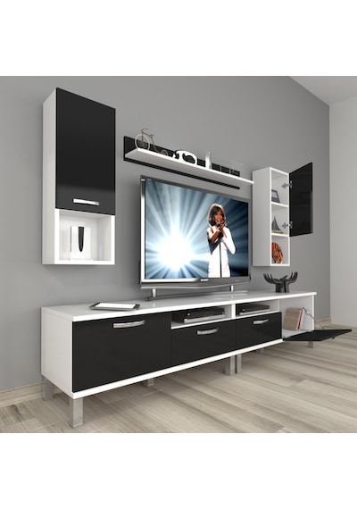 Decoraktiv Eko 5200da Mdf Krom Ayaklı Tv Ünitesi Tv Sehpası Beyaz - Siyah