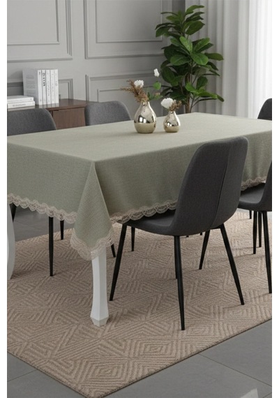 Efes Keten Polyester Kumaş Yeşil Masa Örtüsü Dikdörtgen 150x210 Cm 1314 Yeşil