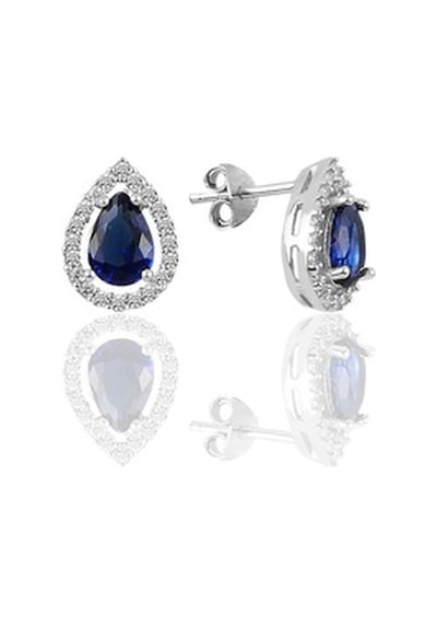 Gümüş Rodyumlu Safir Taşlı Damla Modeli Üçlü Set