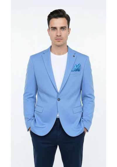 Erkek Slim Fit Blazer Ceket Plus Scorpion Tek Düğmeli Spor & Klasik Kombin Bebe Mavisi
