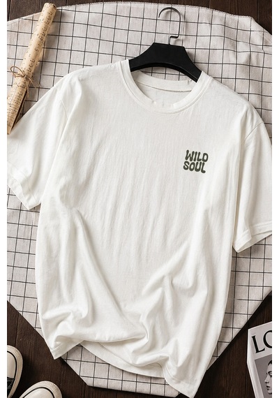 Spoyi Wild Soul Tasarımlı %100 Pamuk Yarım Oversize Beyaz T-shirt