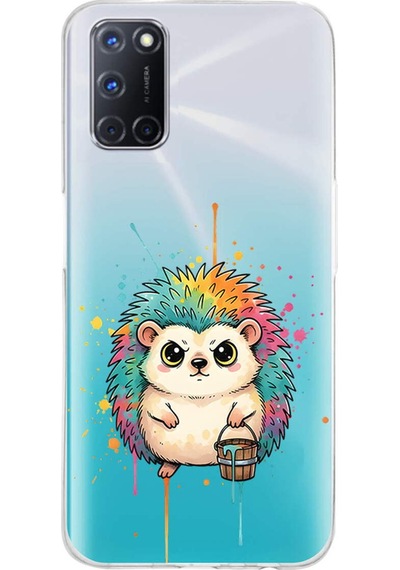 Oppo A72 İle Uyumlu Splash Kirpi Tasarımlı Şeffaf Silikon Kılıf Şeffaf