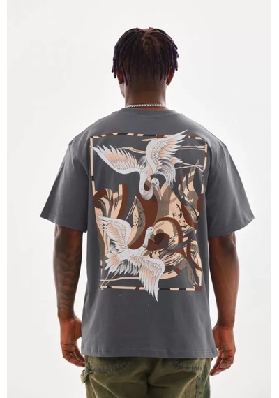Suma Füme Unisex Oversize Baskılı T-shirt M Beden