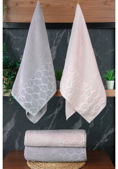 Hazal %100 Pamuklu Kutulu 4'lü Banyo Havlu Seti Hamam Takımı 50x90 - 90x150 Gri-pudra - 00081 Gri