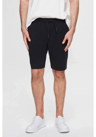 D's Damat Ds Damat Slim Fit Siyah Beli Lastikli Kordon Detaylı Rahat Pamuklu Örme Şort 3HC13ORT21021 Siyah