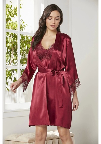 Pierre Cardin 6040 Kısa Gecelikli 6'lı İpek Set Bordo