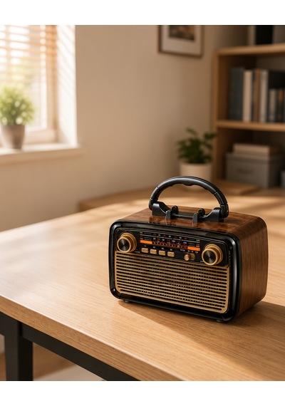Bluetooth'lu Led Işıklı Nostaljik Müzik Kutusu Ahşap Dokulu Vintage Tasarım