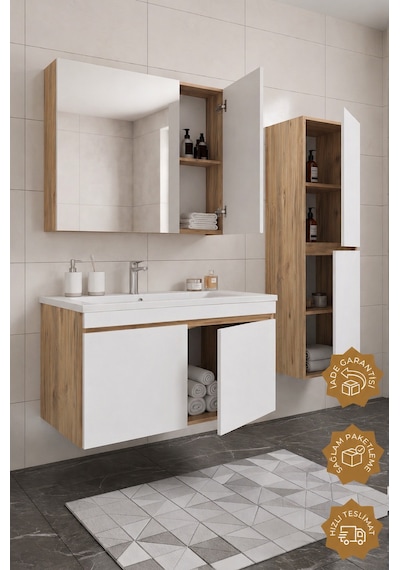 Teta Home Tokyo 100 Cm Mdf Banyo Dolabı Seti + Boy Dolabı Atlantik Çam - Beyaz Teta Home Tokyo 100 Cm Mdf Banyo Dolabı Seti + Boy Dolabı Atlantik Çam - Beyaz