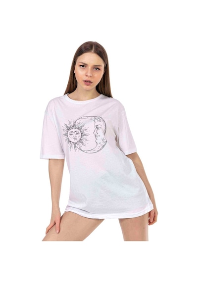 Kadın Oversize Moon & Sun Baskılı Tshirt (534304766)