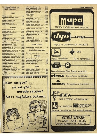 Manisa 1987 Meslek Reklam İlanı Efemera S-51