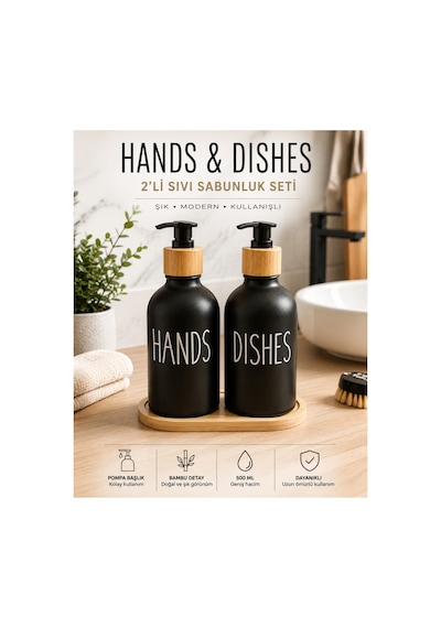 2 Li Bambu Detaylı Sıvı Sabunluk Seti Siyah Beyaz, Beyaz Beyaz Ve Siyah Siyah Renk Seçenekli Hands & Dishes Dispenser Siyah 2 Li Bambu Detaylı Sıvı Sabunluk Seti Siyah Beyaz, Beyaz Beyaz Ve Siyah Siyah Renk Seçenekli Hands & Dishes Dispenser Siyah