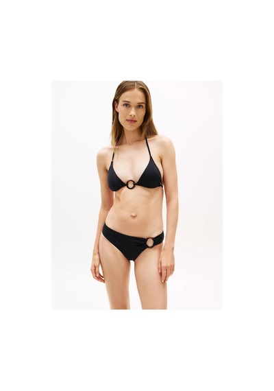 Tommy Hilfiger Kadın Suni Kaplumbağa Kabuğu Desenli Halkadan Metalik Detaylı Siyah Bikini Üstü-15043