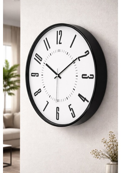 Siyah Kasa Beyaz Kadran Duvar Saati 42 Cm Diğer