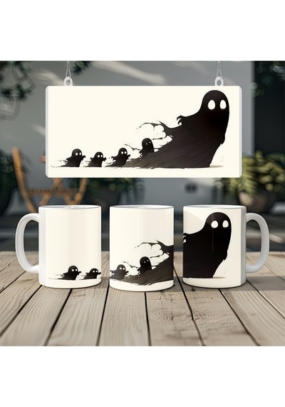 Eğlenceli Hayalet Ailesi Kupa Halloween Ruhuna Uygun Spooky Temalı Hediye Bardak Beyaz