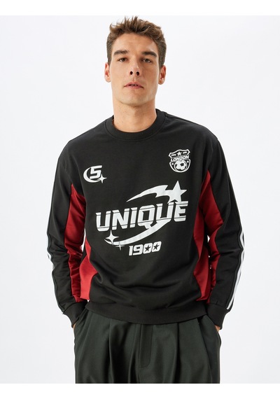 Koton Kolej Baskılı Sweatshirt Bisiklet Yaka Pamuk Karışımlı Siyah 5wam70173mk Siyah