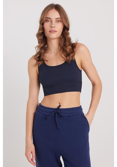 Tudors Kadın Slim Fit Dar Kesim Bisiklet Yaka Kalın Askılı Esnek Lacivert Spor Atlet-37806 Lacivert