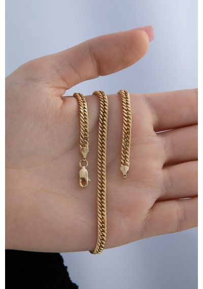 14 Ayar Altın Sık Gurmet Zincir Kolye 4 Mm Sarı Altın