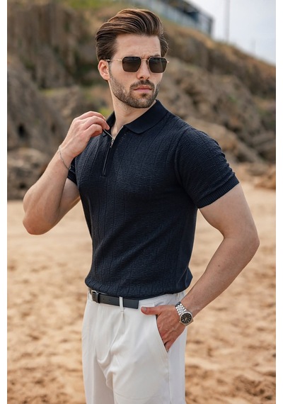 Madmext Antrasit Regular Fit Polo Yaka Triko Erkek Tişört E7503