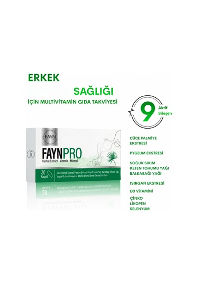 Faynpro Erkeklere Özel Saw Palmetto Cüce Palmiye , Pygeum, Kabak Çekirdeği Yağı Ve Çinko İçeren Takviye Edici Gıda 30 Yumuşak Kapsül