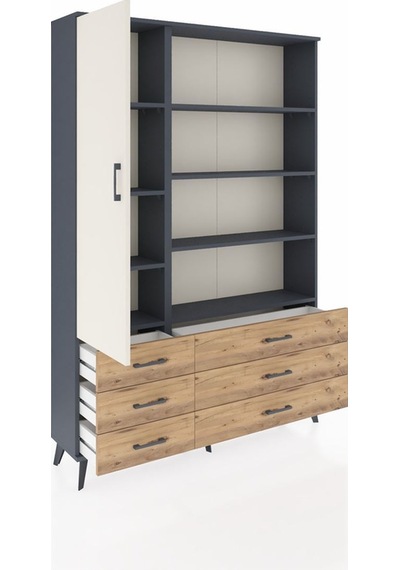 Arges Dolap 8 Raflı 6 Çekmeceli Tek Kapaklı 132x30x195 Antrasit-aytaşı/çam Aytası/atlas Çam Arges Dolap 8 Raflı 6 Çekmeceli Tek Kapaklı 132x30x195 Antrasit-aytaşı/çam Aytası/atlas Çam